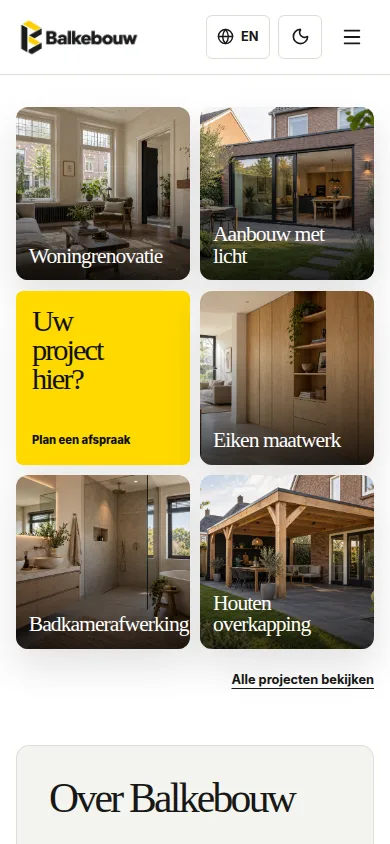Mobile homepage: Balkebouw